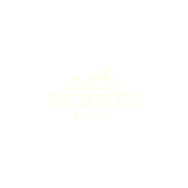 Hermes Paris logo with a horse and carriage graphic in white on a black background.