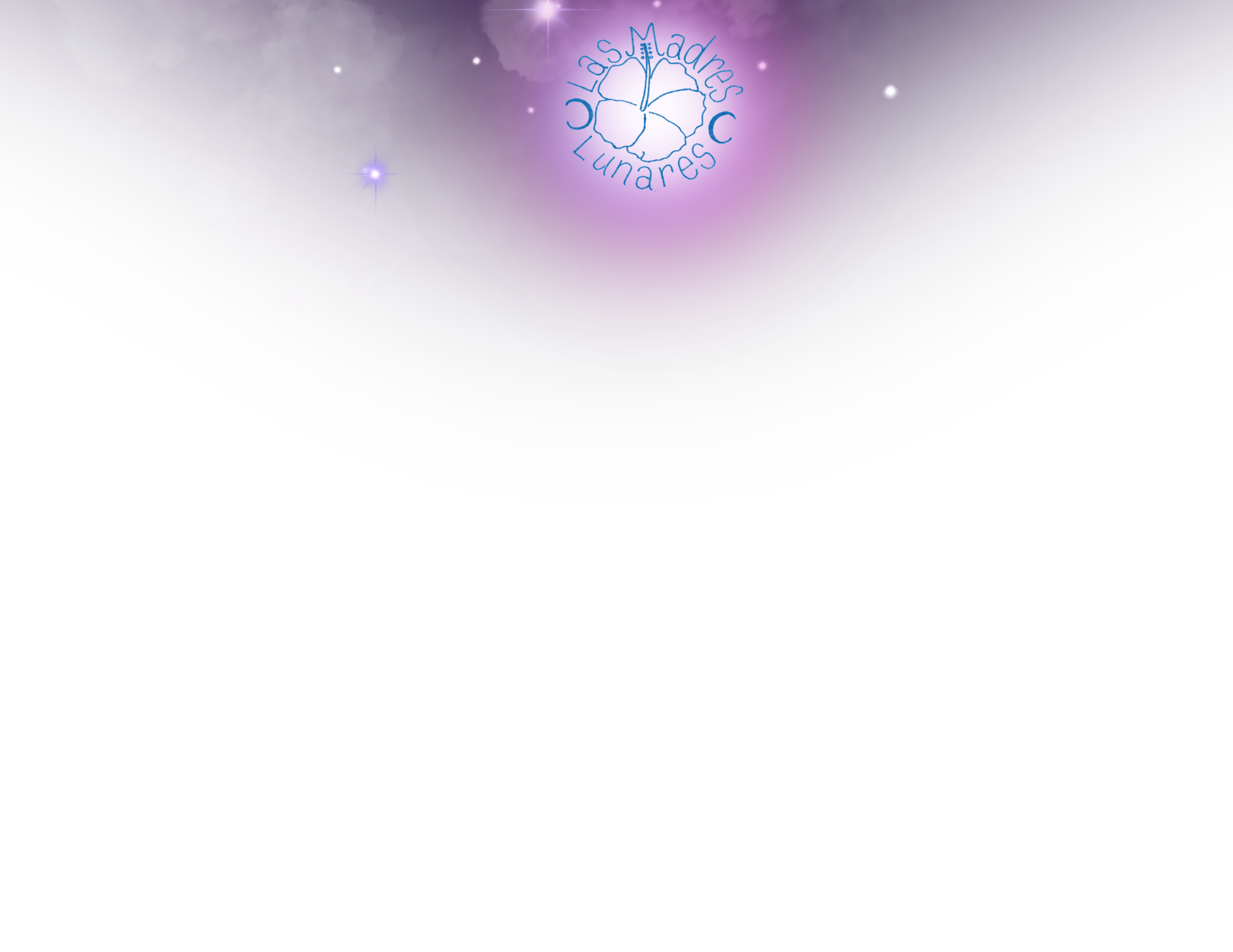 A logo for La Madres Cu Lunare in purple and blue with a butterfly and a flower, surrounded by stars and a purple glow.
