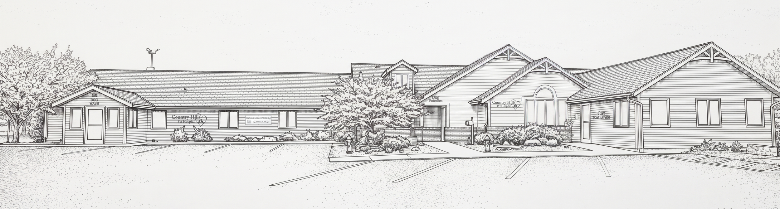A drawing of Country Hills Pet Hospital in Eden Wisconsin