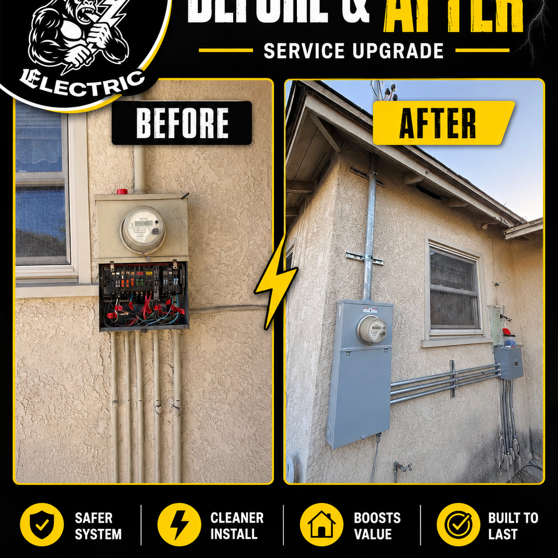 Silverback Electric electrical service upgrade before and after