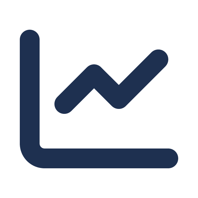 Black icon of a hand holding a chart with an upward trending line graph.