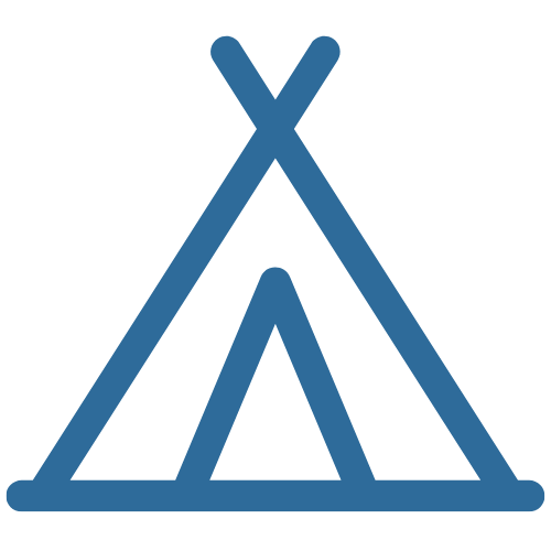 Simple line drawing of a tent.