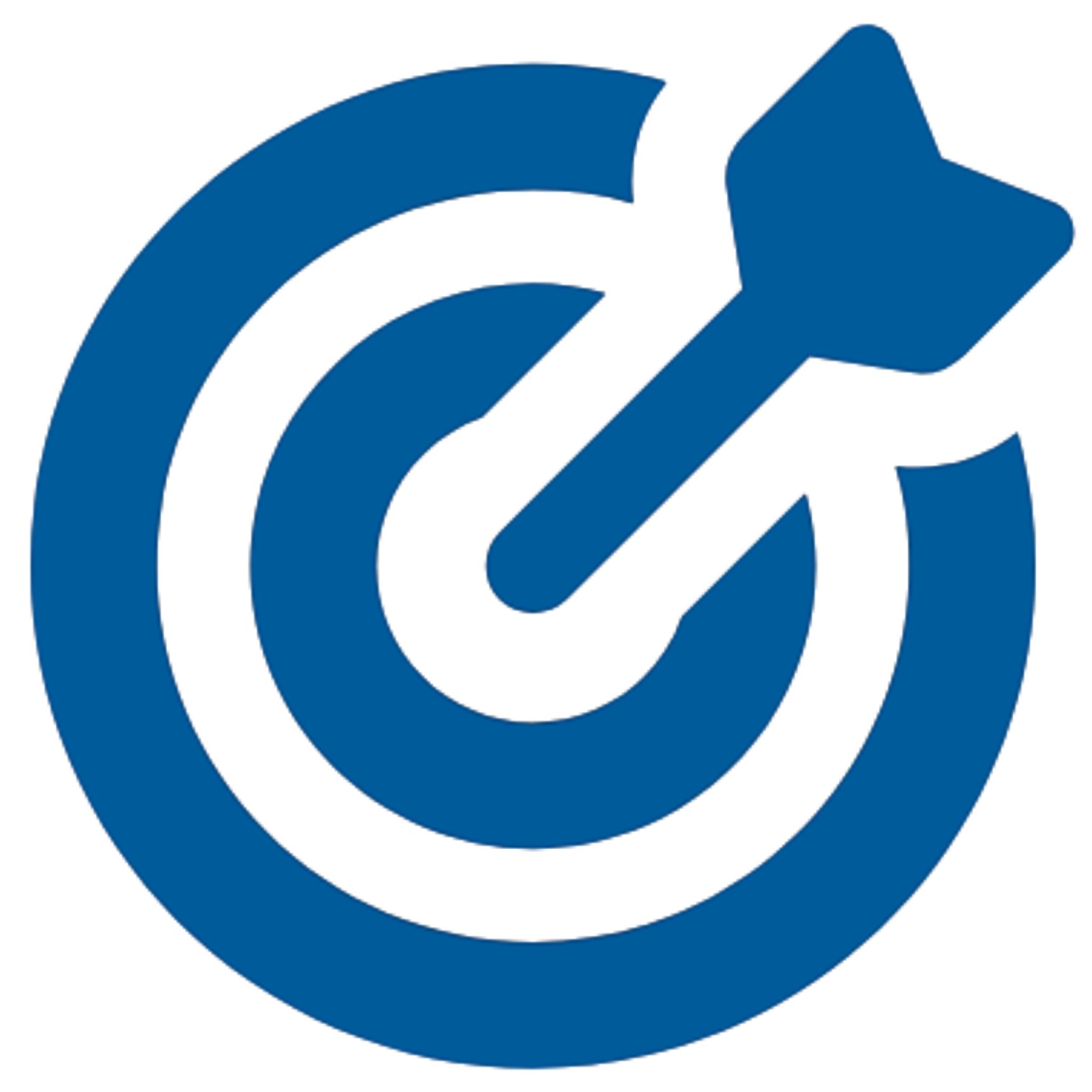 Blue abstract spiral logo with a stylized arrow in the center.