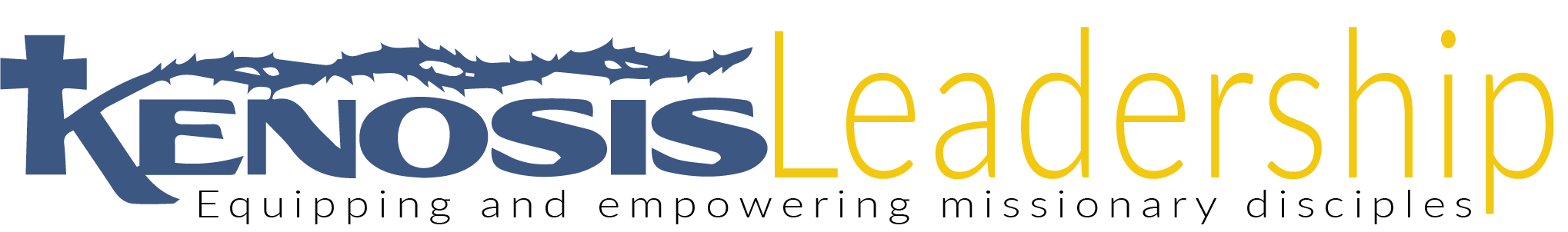 Text graphic with the words "Kenosis Leadership," featuring a design of a fish and a crown.