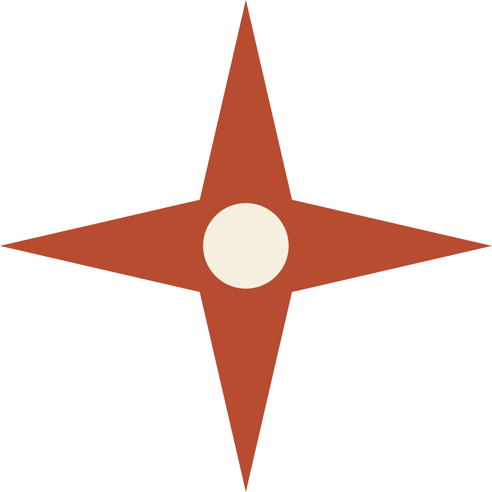 A four-pointed compass star with a beige circle at the center and brown points extending from it.