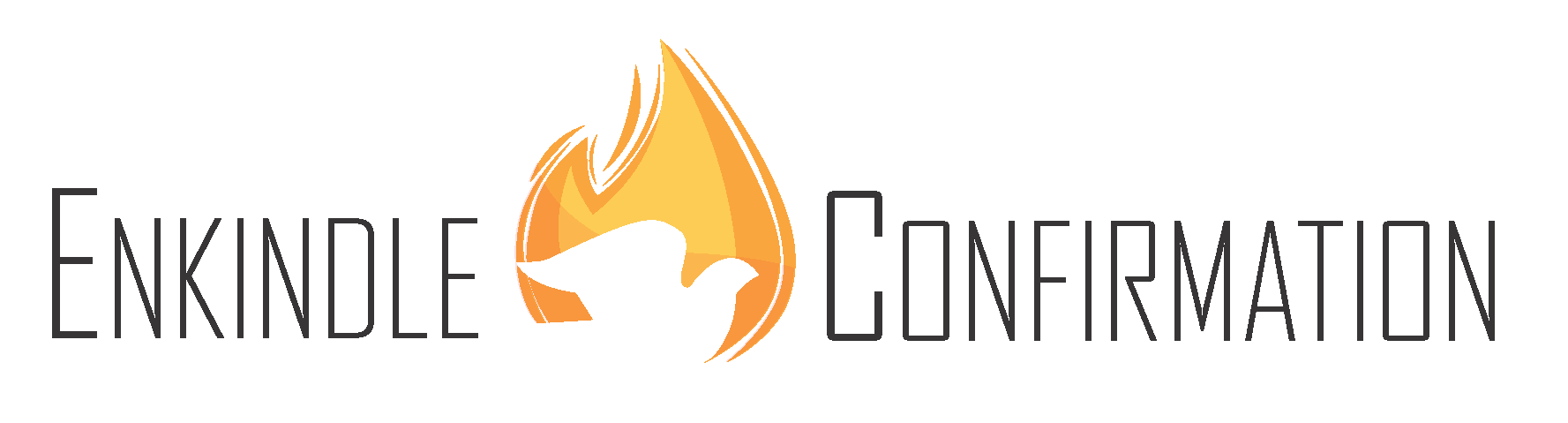 Logo with the words "Enkindle Confirmation" and a graphic of a bird's head with flame-like shapes behind it.