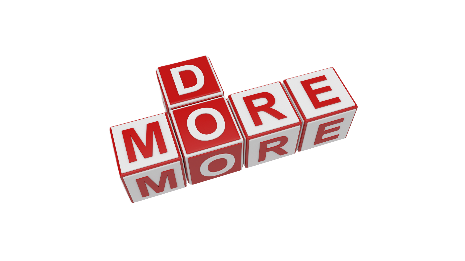 Red and white 3D blocks spelling out "DO MORE" on a white background.