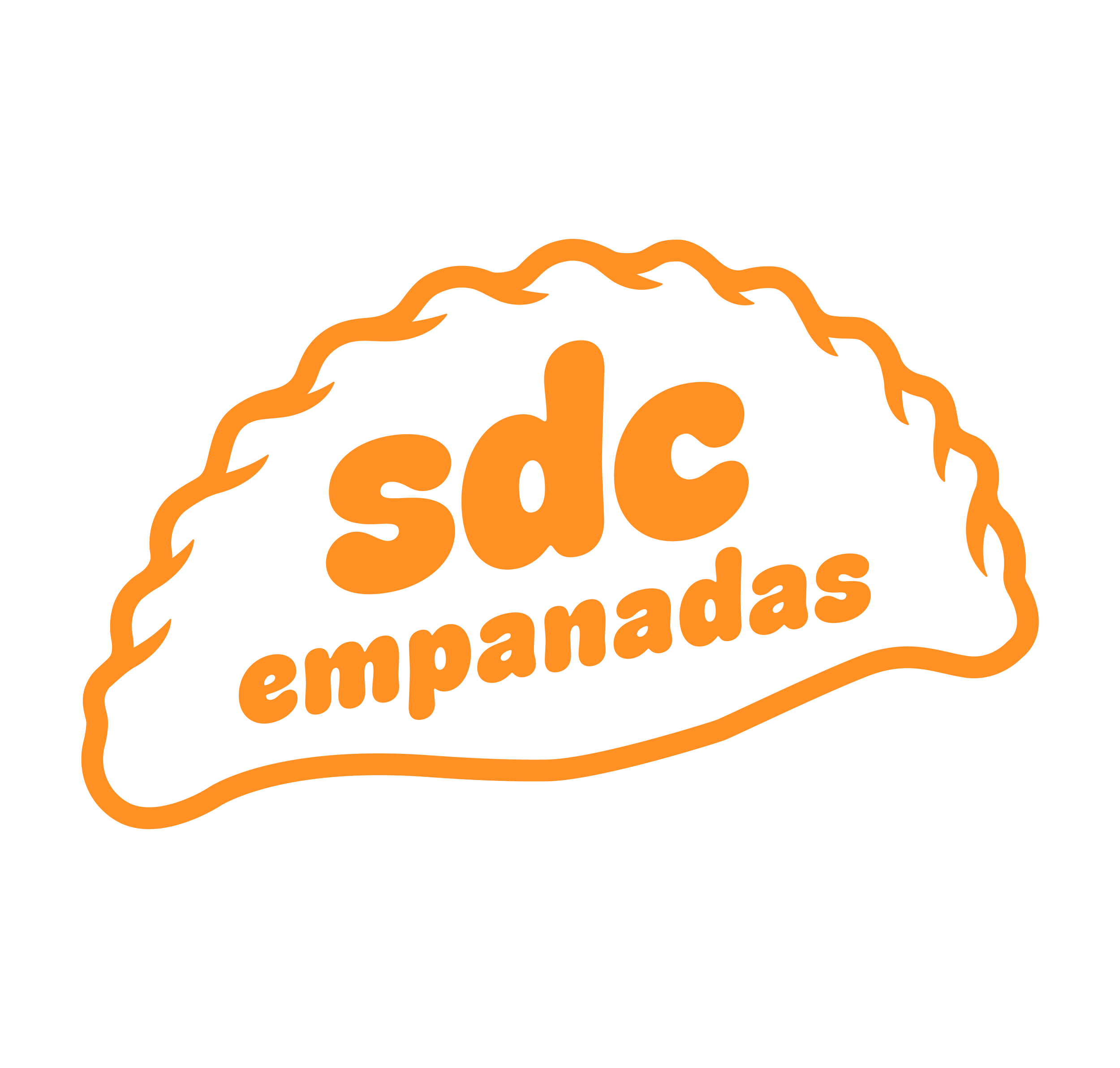 A bright orange and white graphic design featuring bold text that reads 'Special Em nasadas' inside a cloud-shaped outline.