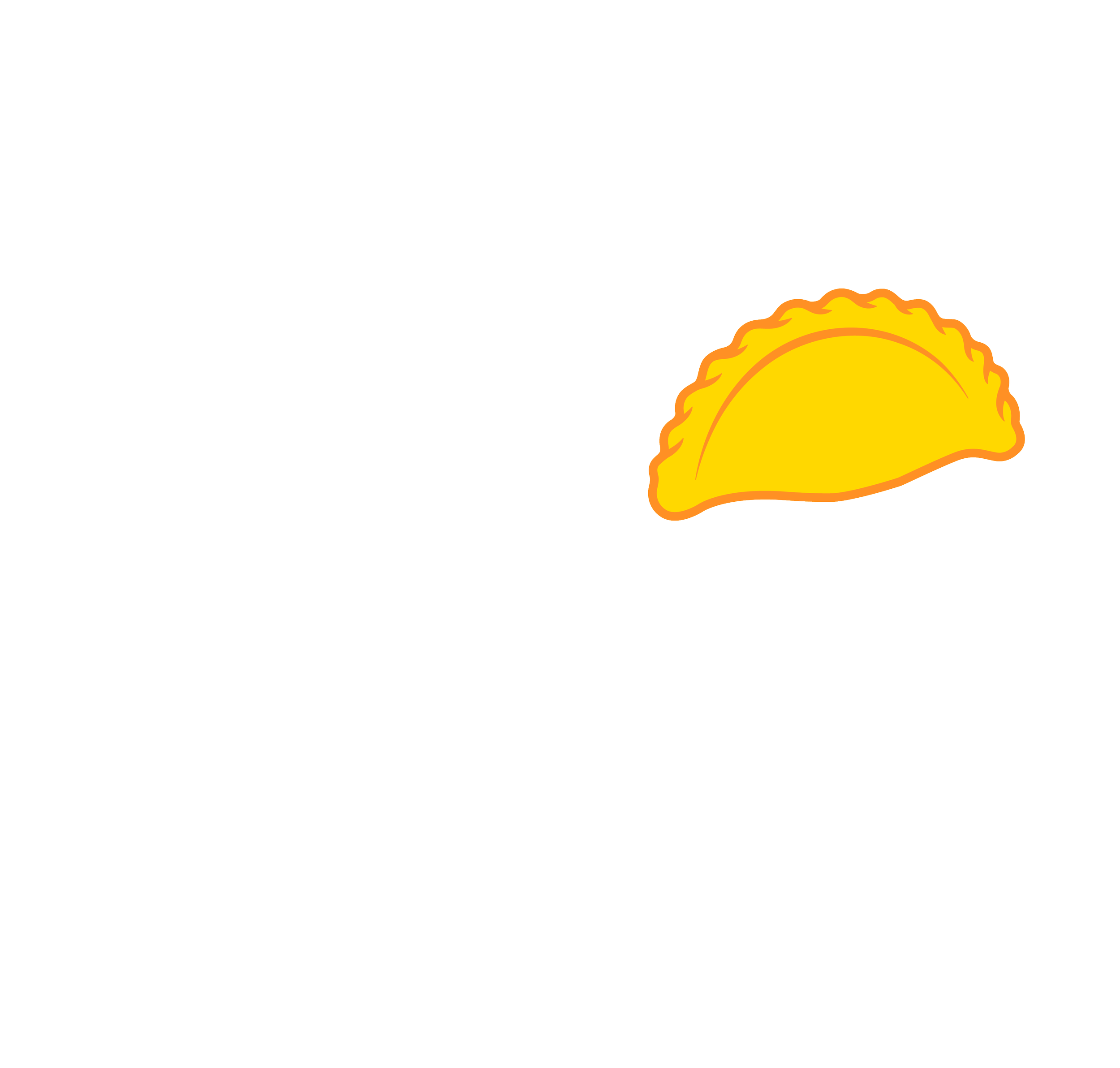 White cursive text spelling "tacos" with a yellow taco illustration to the right, set against a black background.