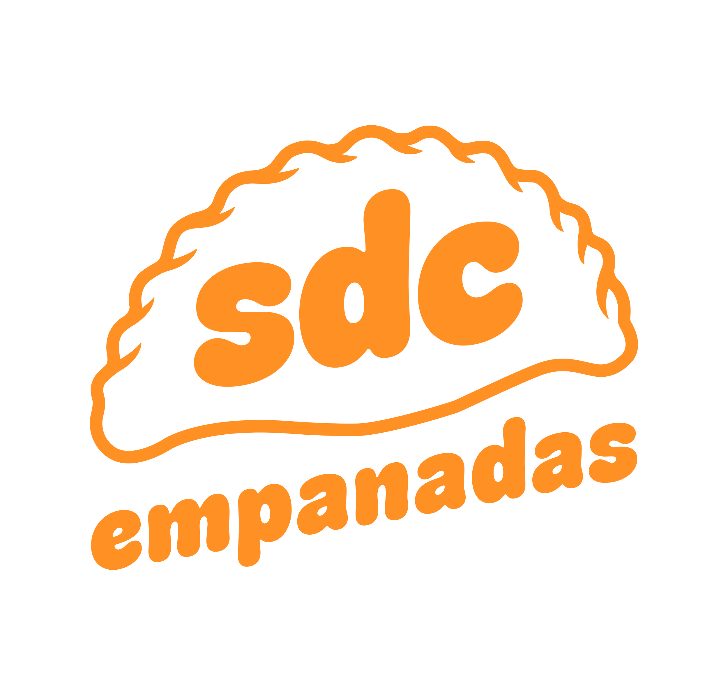 Illustration of a cookie with the text 'sugar,' 'cookie,' and 'bakery' in orange, outlined in orange.