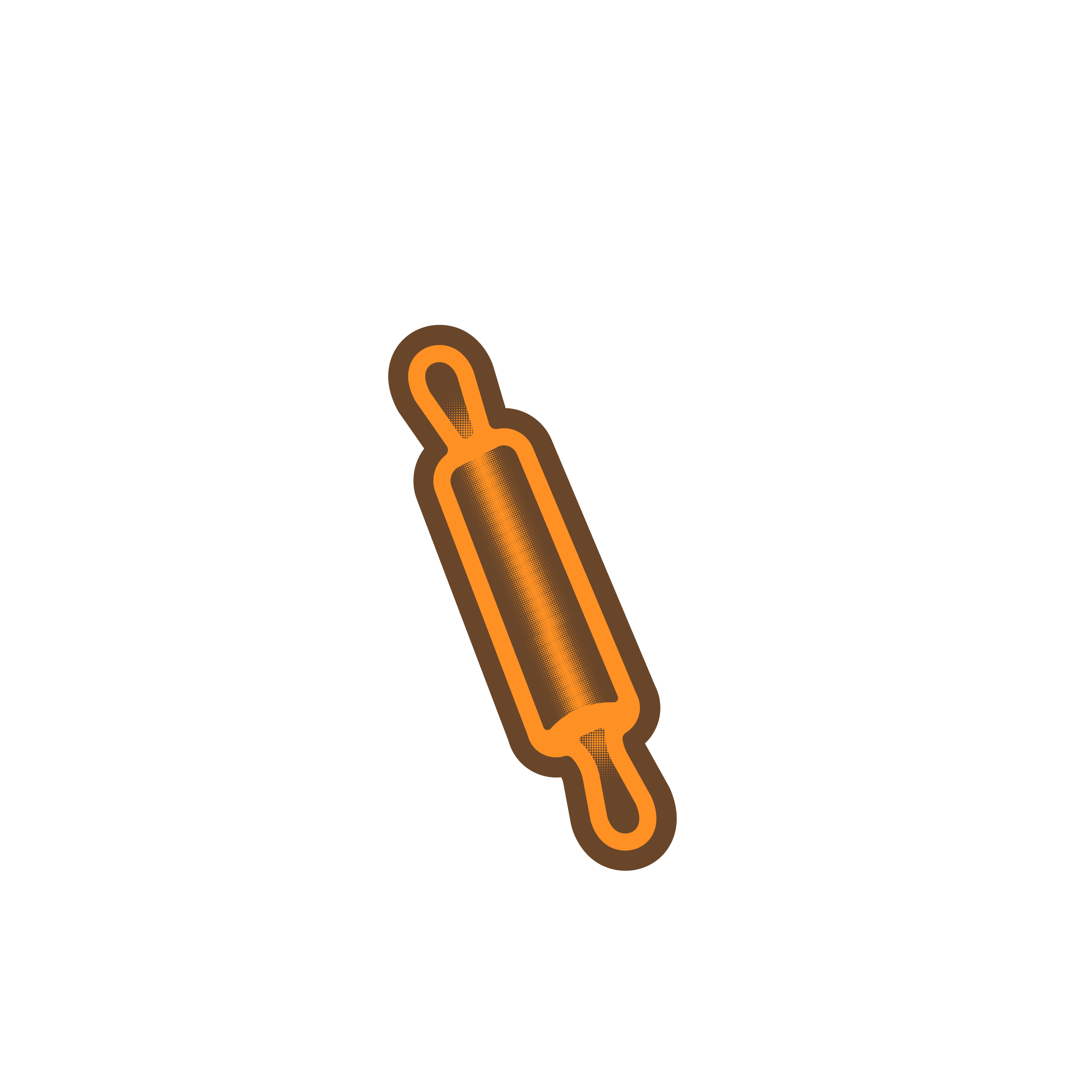Cartoon illustration of a hand with a finger pointing, highlighted with orange and brown outlines.