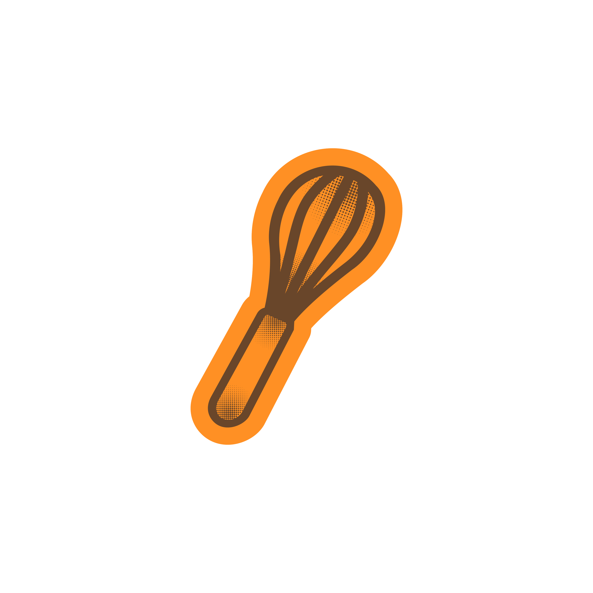 Graphic of a football, orange with black stripes, designed in a stylized, abstract manner.