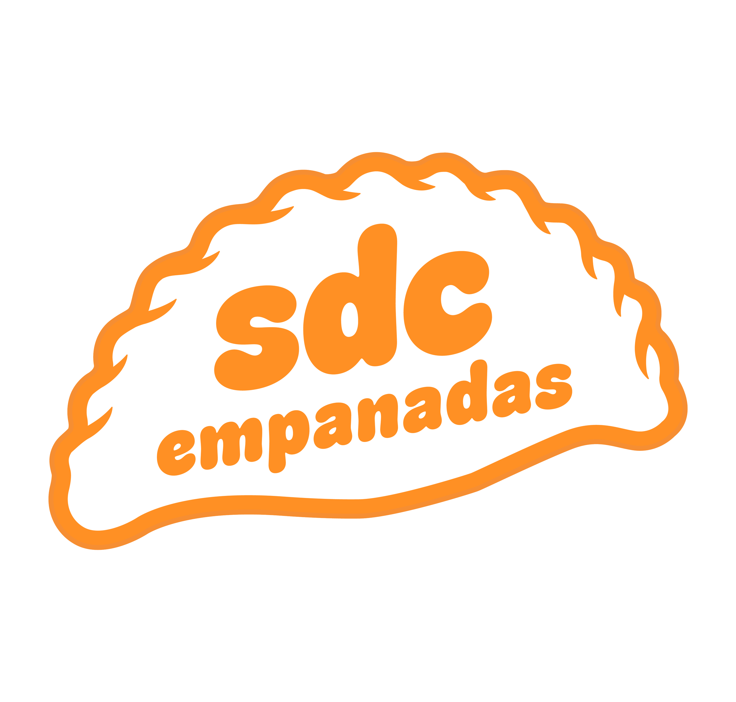 Cheddar cheese with Melinda's empanadas logo and orange border