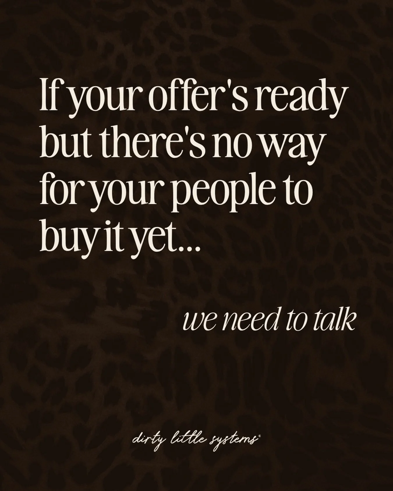 Can we be real with each other for a sec 🤨

The offer is good... like you know it&rsquo;s great and is going to serve your ideal clients super well... 

But the sales page is still a blank Squarespace template. 

The cart has never been touched. 

T