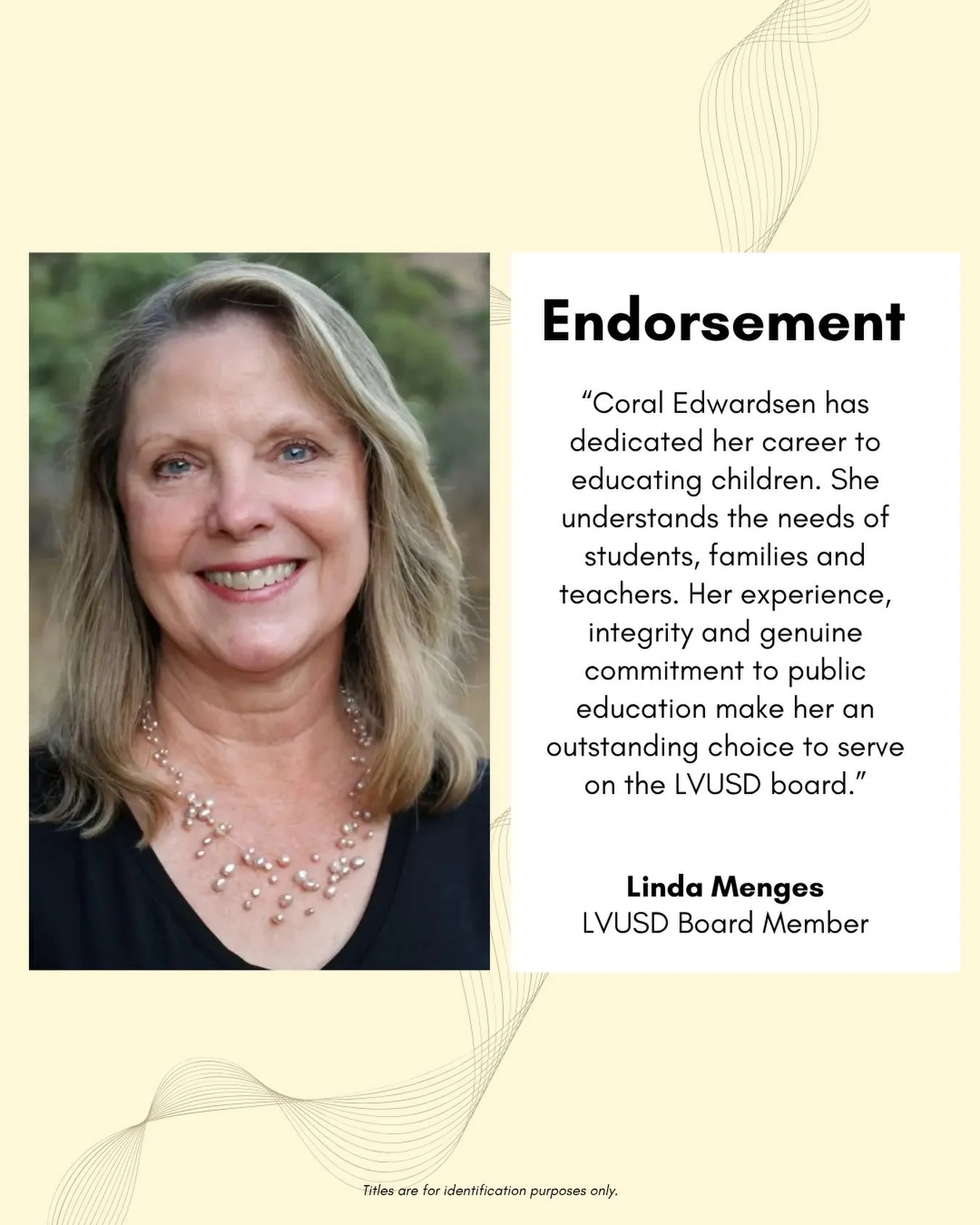 With over 10 years of service and counting on the LVUSD board, I&rsquo;m honored to be supported by Linda. 🗳️✅