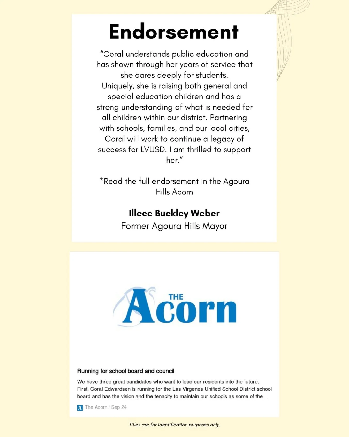 So grateful to have the support of former Agoura Hills Mayor Illece Buckley Weber. Read the full endorsement online @acornnewspapers.