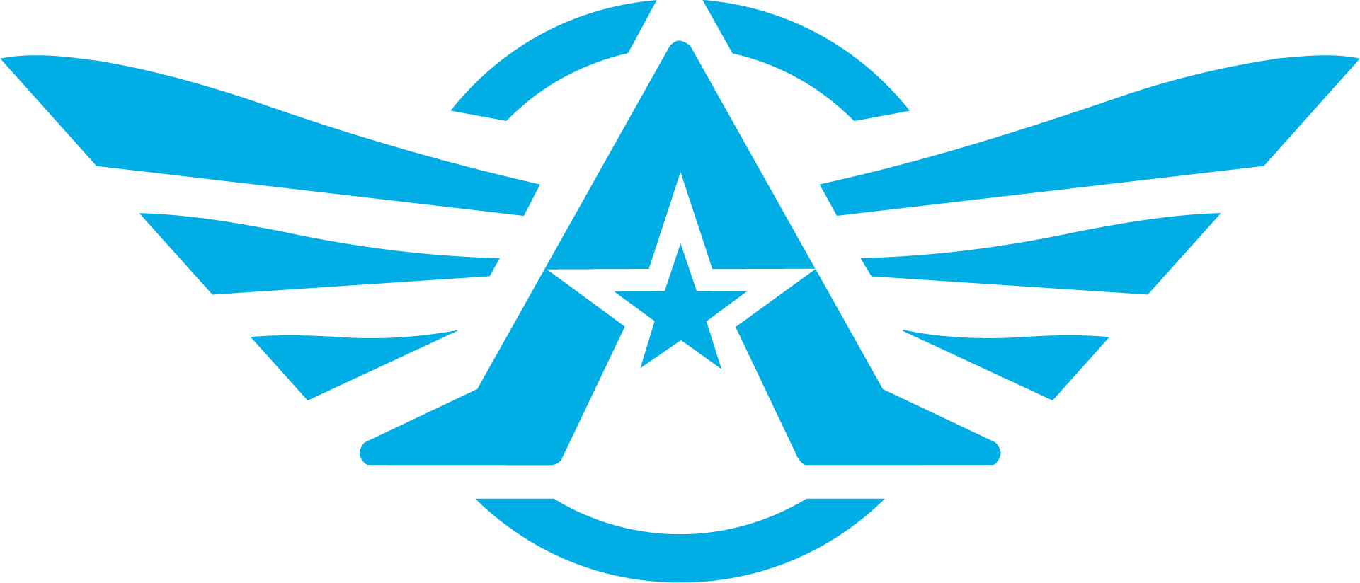 A blue stylized emblem featuring a star at the center, wings extending from both sides, and a circular element at the bottom.