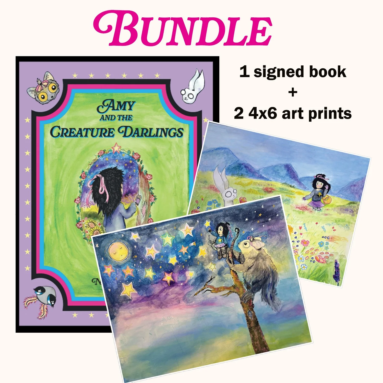BUNDLE - 1 signed book + 2 4x6 Art Prints
