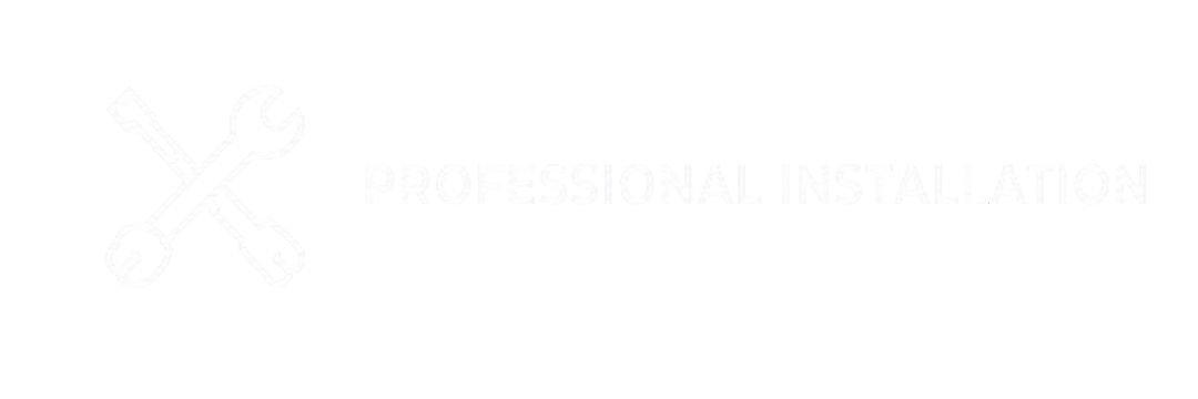Icon of a wrench and screwdriver crossed over each other, next to the text 'PROFESSIONAL INSTALLATION' in white on a black background.