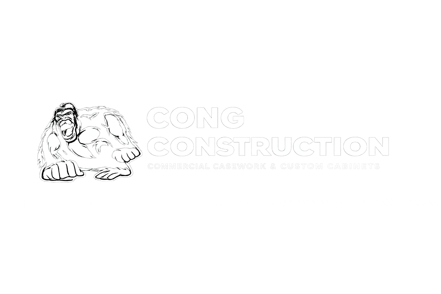 Logo for Cong Construction featuring a muscular, roaring gorilla and the text 'CONG CONSTRUCTION' with a tagline 'Commercial Casework & Custom Cabinets'.