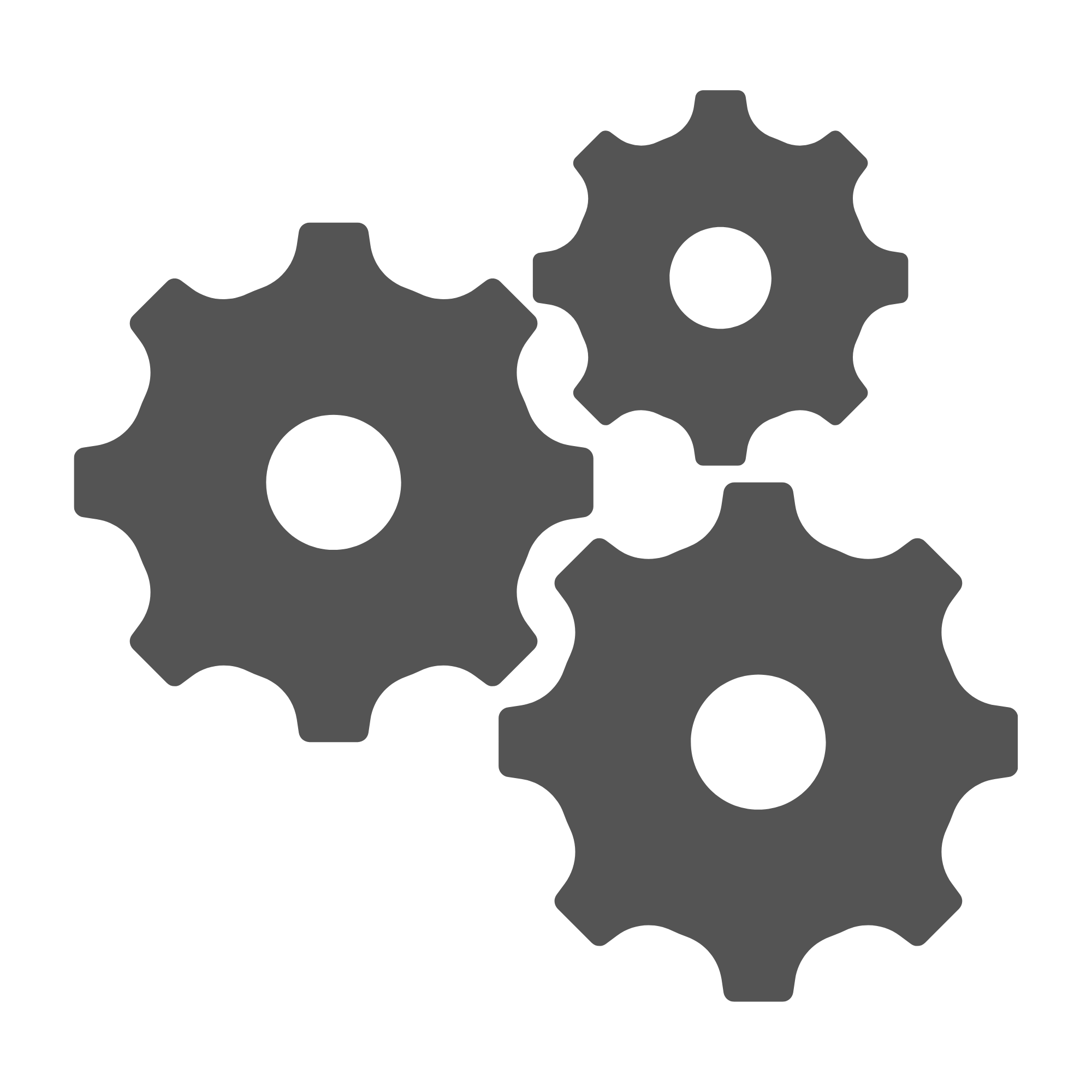 Group of interconnected gray gears on black background.