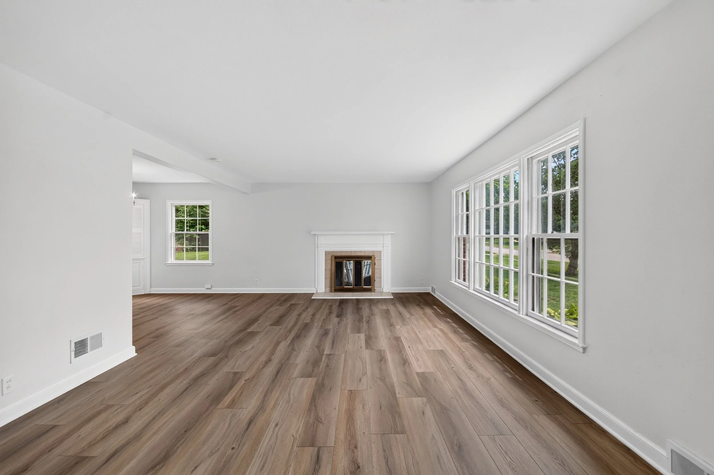 Living room professionally photographed for a real estate listing in Des Moines, Iowa.