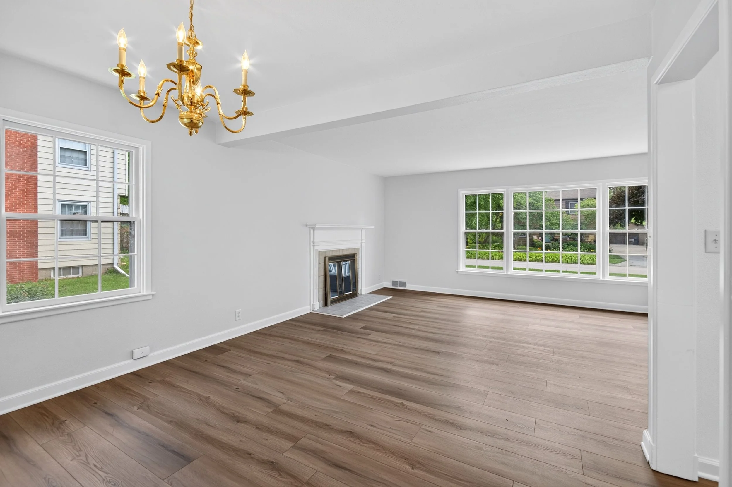Living room professionally photographed for a real estate listing in Des Moines, Iowa.