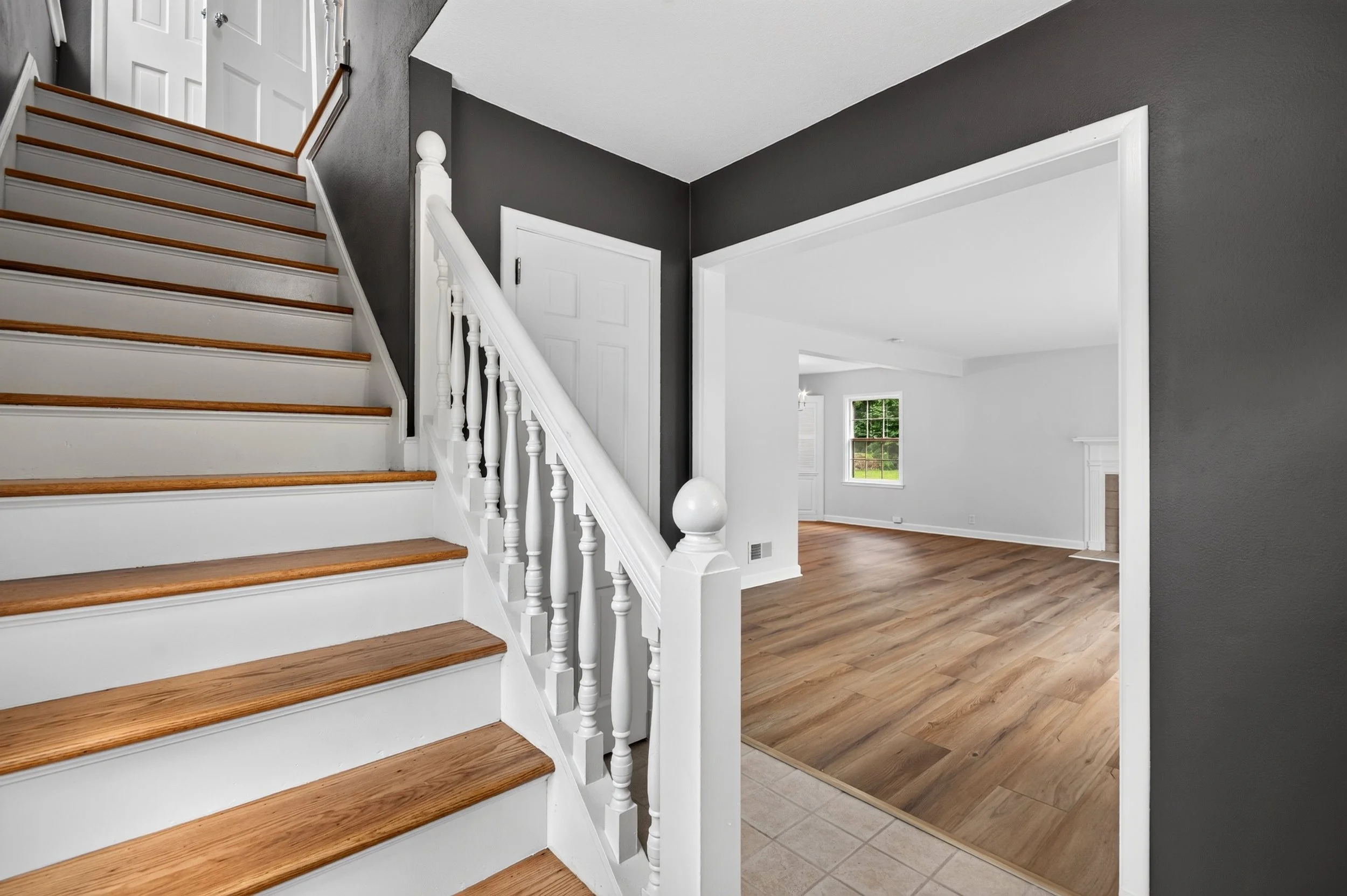 Main entrance professionally photographed for a real estate listing in Des Moines, Iowa.