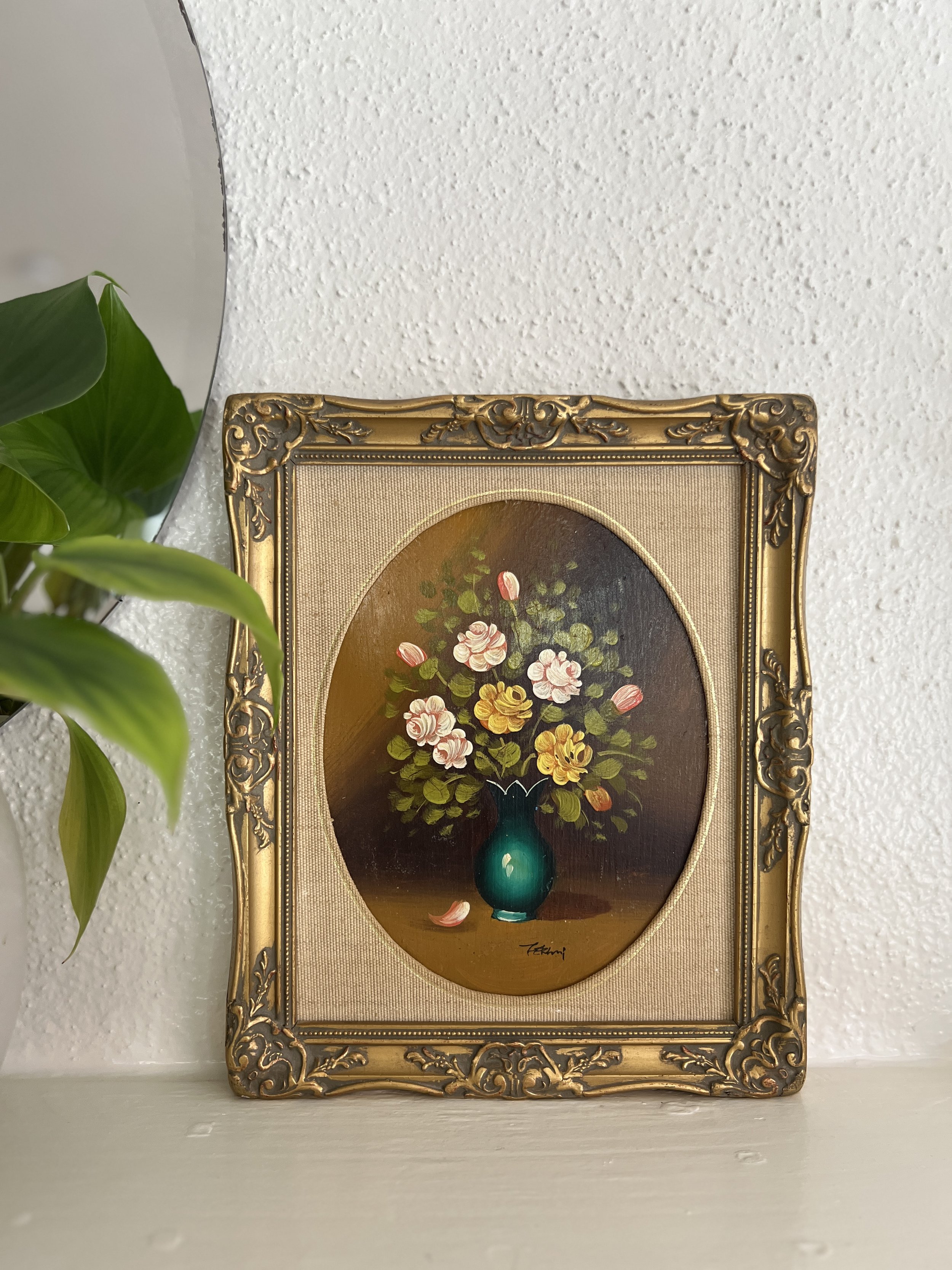 Framed mid-century floral still life