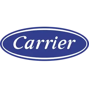Logotipo de la marca Carrier en color azul y blanco con texto en cursiva.