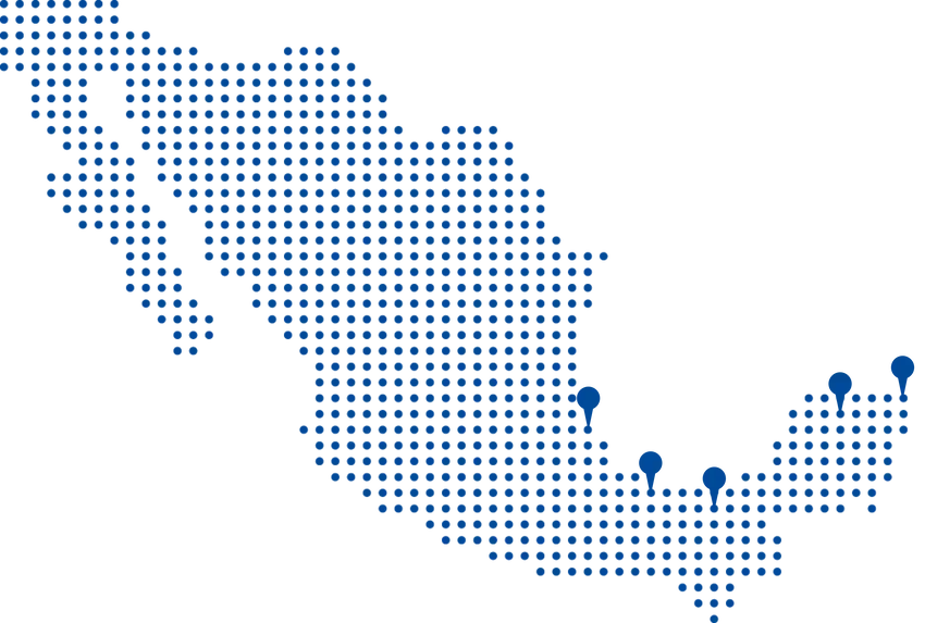 Mapa de México en color azul oscuro sobre fondo blanco.