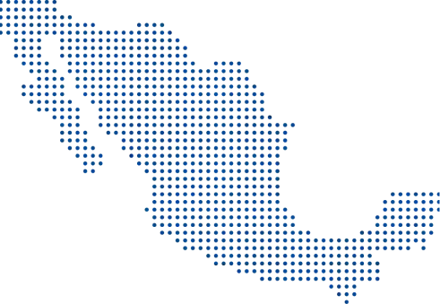 Mapa de México con puntos azules que representan diferentes regiones del país.