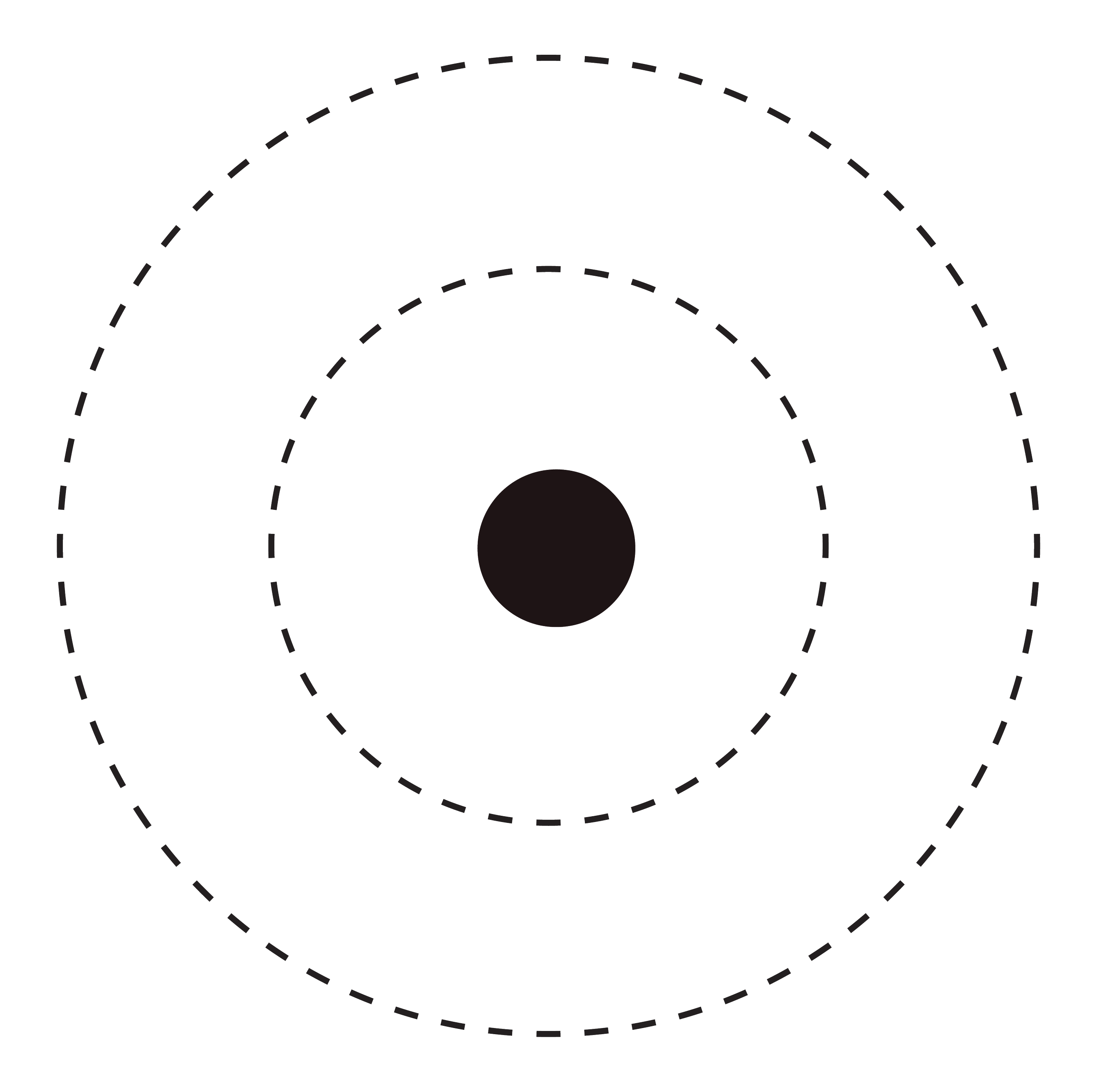 Black circle at the bottom of the image with dotted lines forming a pattern of concentric circles above it.