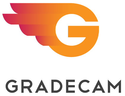 Logo of GradeCam featuring a stylized letter G with wing-like elements in orange and pink, and the text 'GradeCam' below.