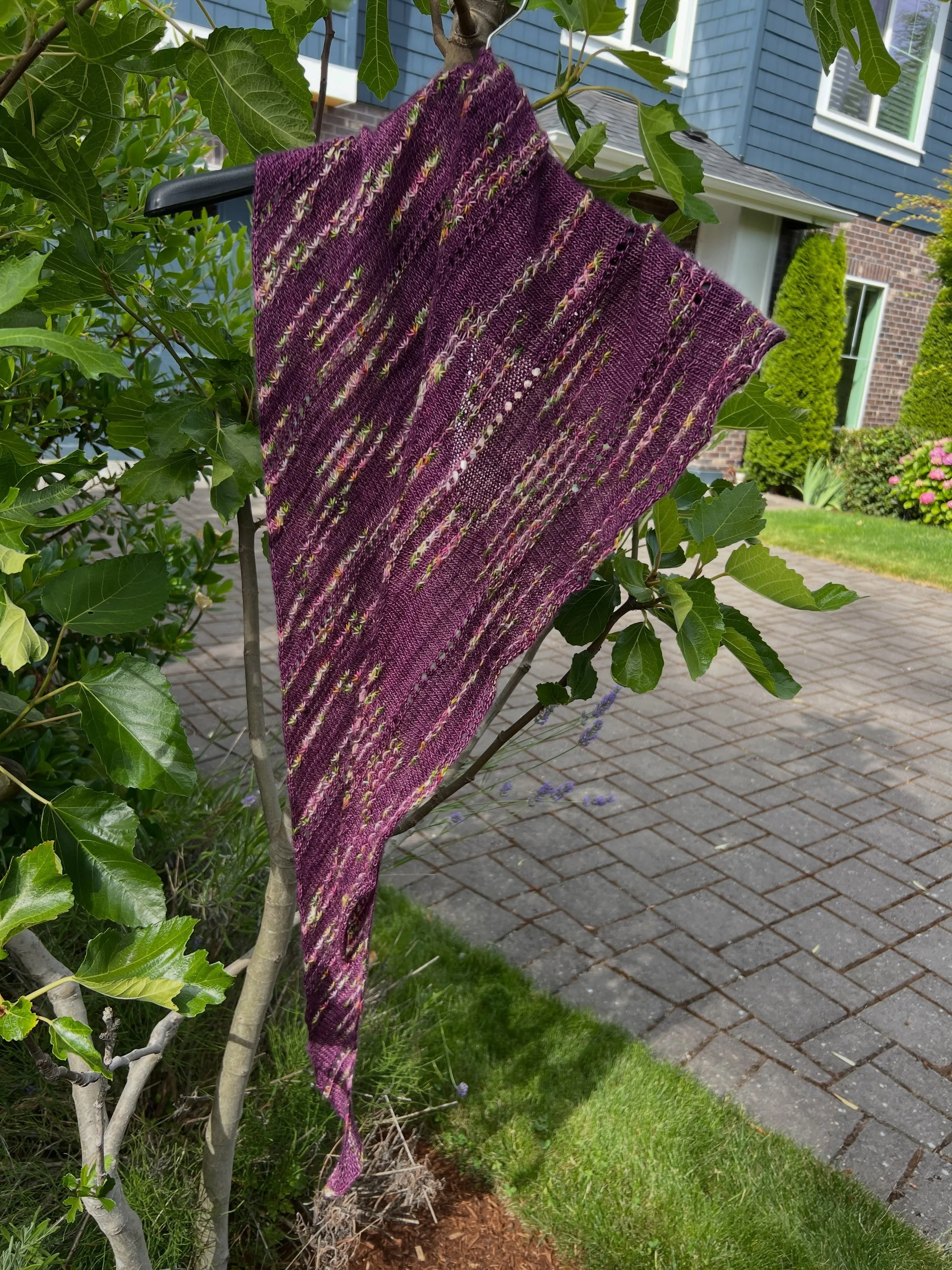 Test knit complete. This was a real fun social knit!Trillium Path by @PDXKnitterati in @achickthatknitz Singles fingering Versailles. Pattern coming soon.