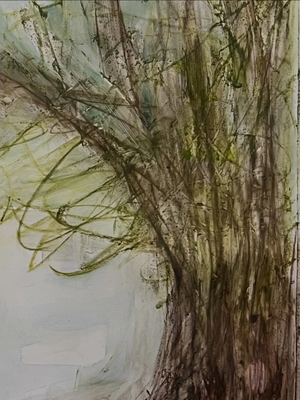 Panel from a triptych in progress. Graphite and cold wax on Karst paper.