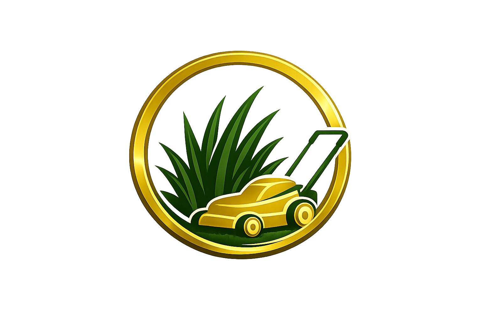 Gold coin with green plants and a small gold car on it, logo design.