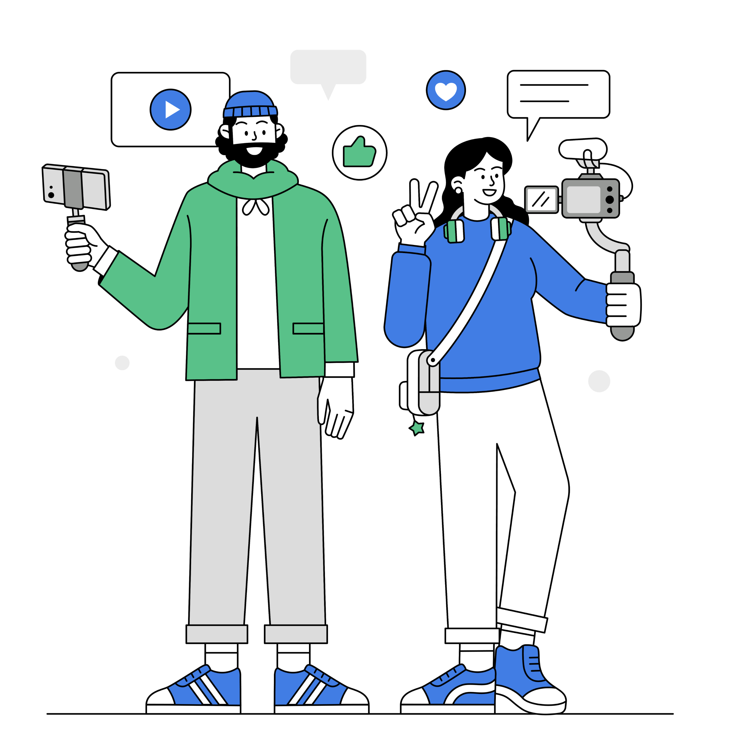Illustration of a two person video crew filming social media content for an MSP