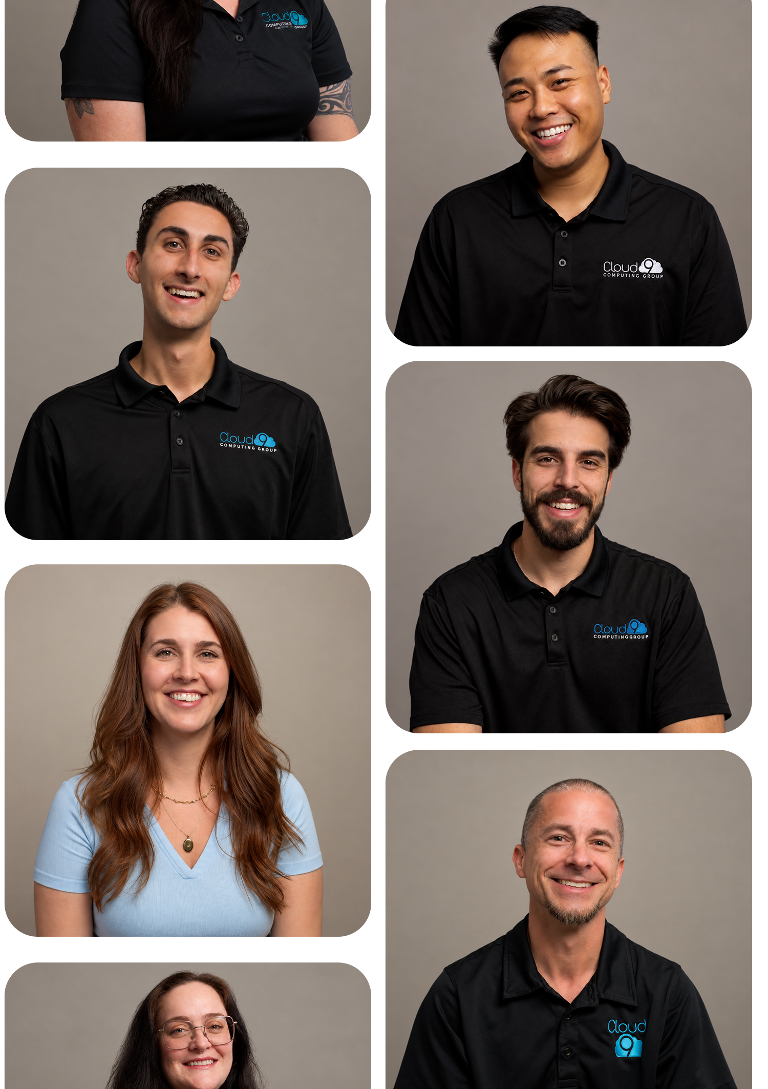 Professional team headshots of MSP staff photographed on site during a shoot day