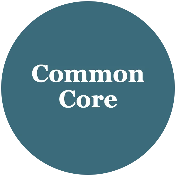 Blue circle with white text that says 'Common Core'.