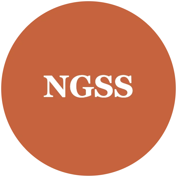 A brown circle with the white text 'NGSS' in the center.