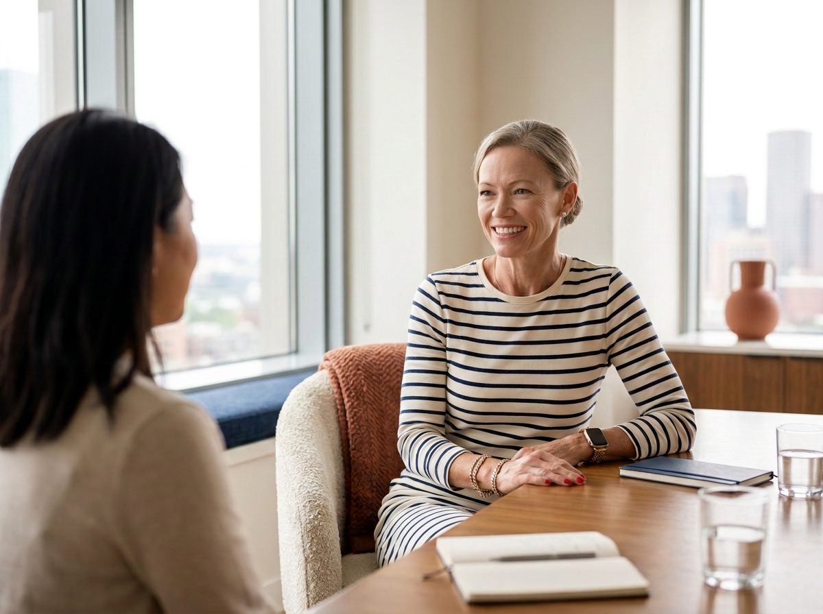 Rachel Krompinger in conversation with a client during a consulting session