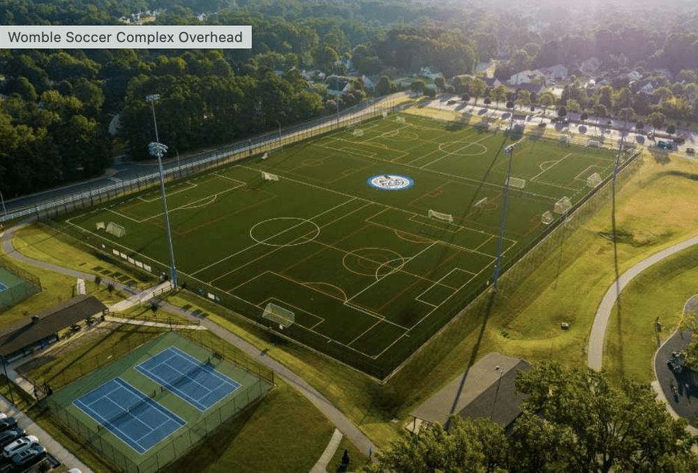 Aerial view of athletic fields in Holly Springs