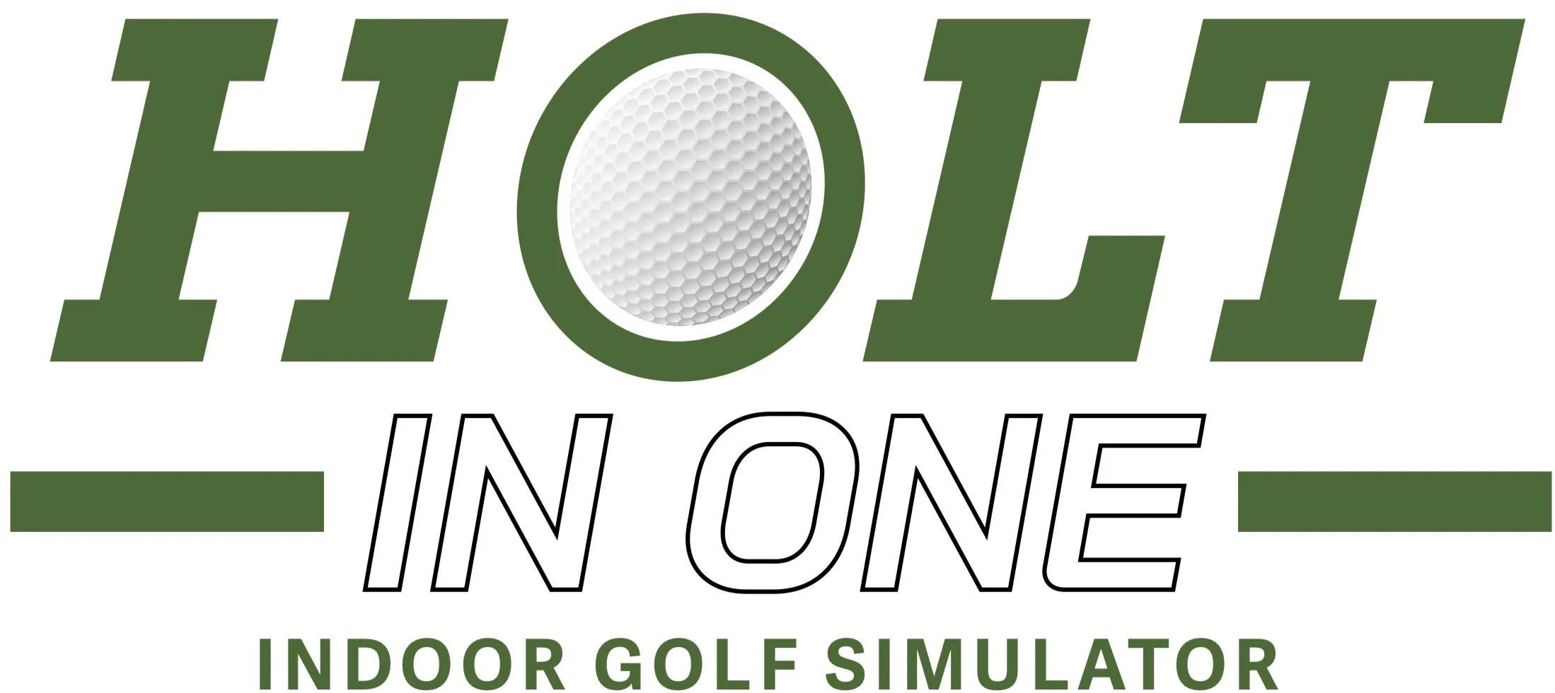 Logo for Hot Shots in One Indoor Golf Simulator featuring the word "HOT" with a golf ball replacing the letter "O" and the tagline "Indoor Golf Simulator".