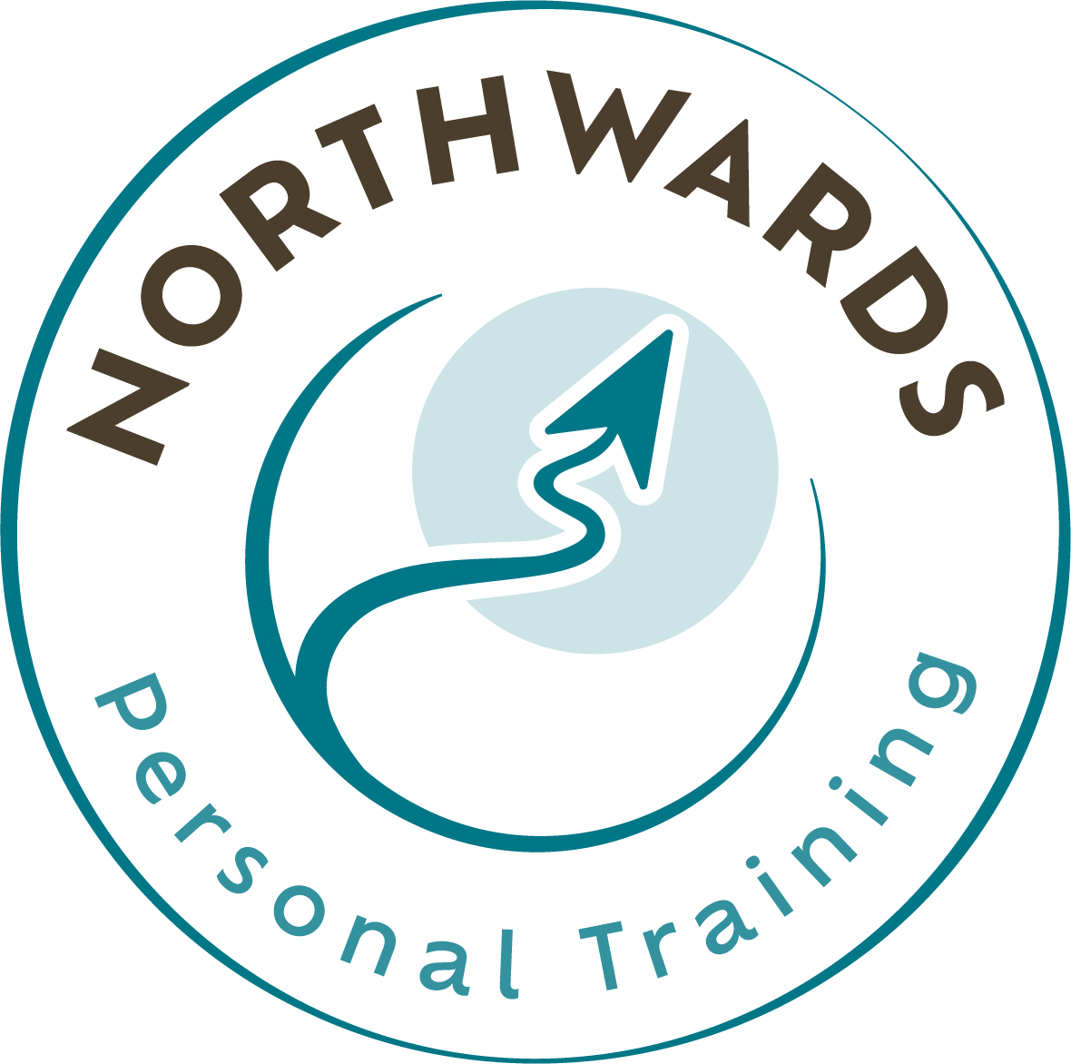 A circular logo for Northwards Personal Training featuring a stylized arrow inside a circle with a light-colored background, and the text "Northwards Personal Training" around the perimeter.