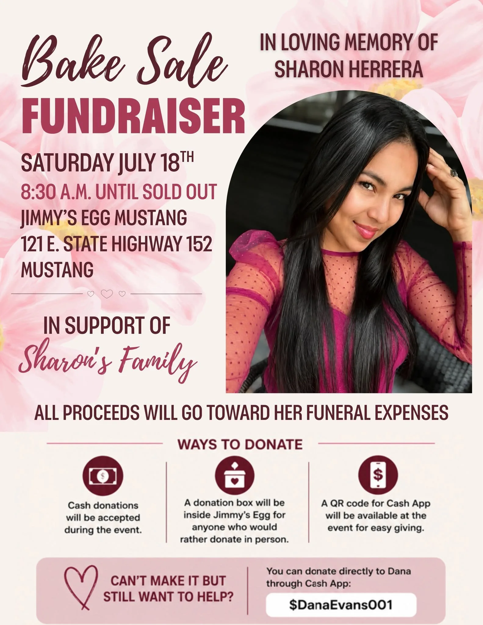 HONORING SHARON HERRERA BY SUPPORTING HER FAMILY. BAKE SALE FUNDRAISER TO HELP SHARON'S FAMILY THIS SATURDAY JULY 18TH