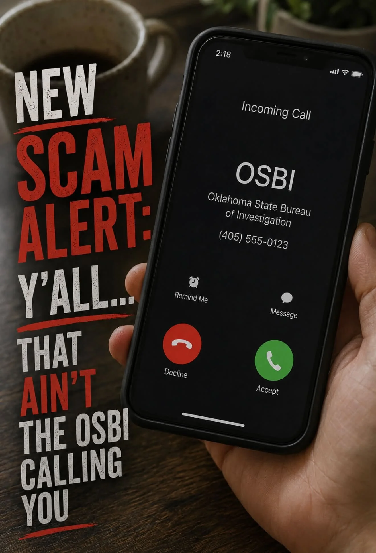 NEW SCAM ALERT: Y’ALL… THAT AIN’T THE OSBI CALLING YOU