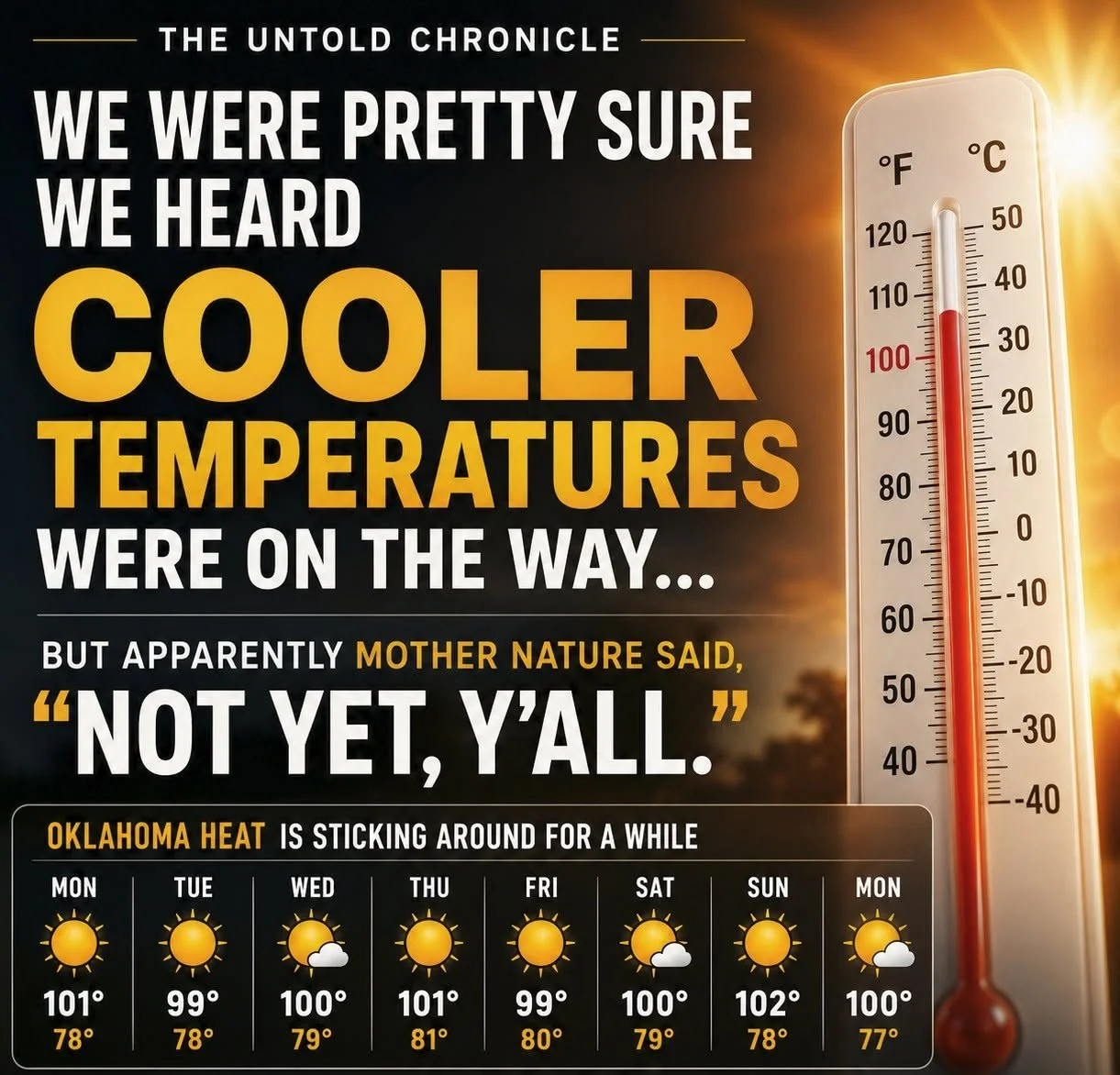 WEEKLY FERAL WEATHER REPORT: THE HEAT HAS DECIDED TO EXTEND ITS STAY