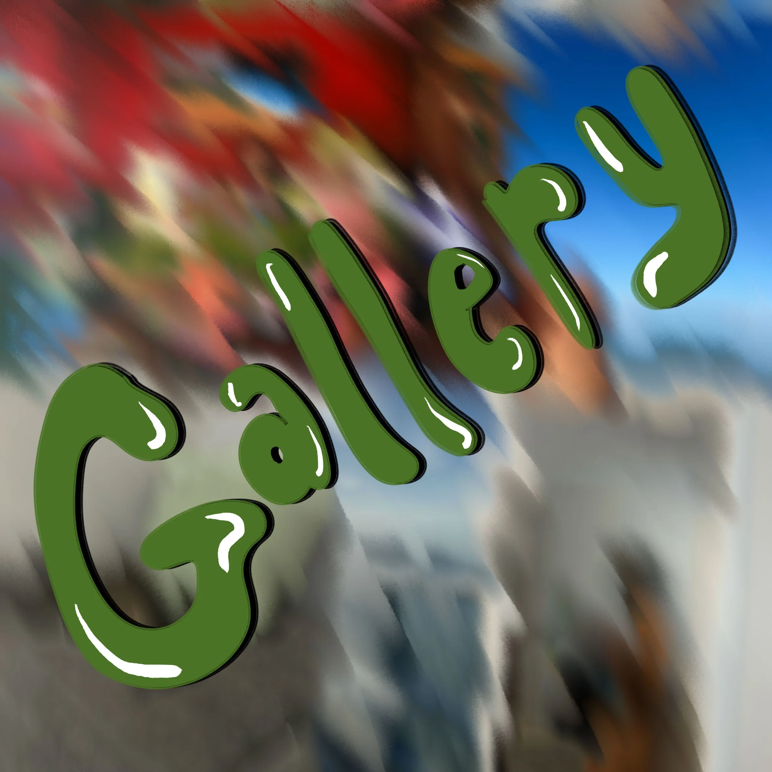 Close-up of a digital illustration featuring the word 'gallery' positioned on the right side against a blurred multicolored background.