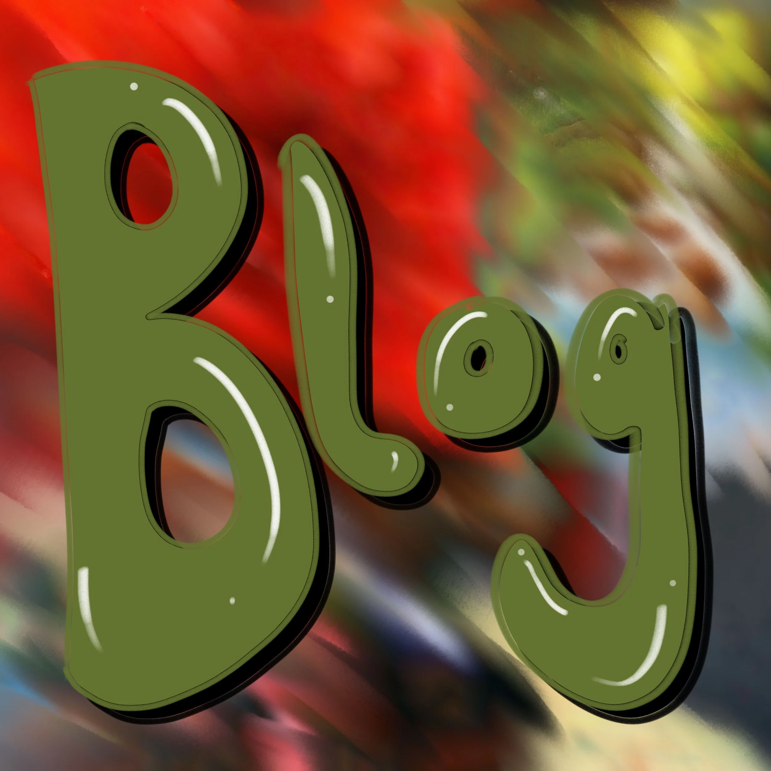 Close-up of a digital illustration featuring the word 'Blog" with a blurred colorful background.